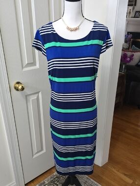 LIZ CLAIBORNE BRAND WOMEN'S BLUE & WHITE STRIPES DRESS SIZE LARGE